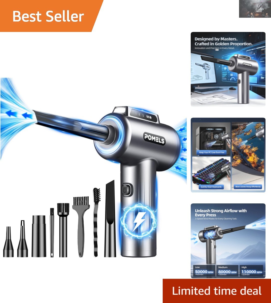 Versatile Electric Air Duster - Rechargeable, Cordless, Perfect for Home & Car
