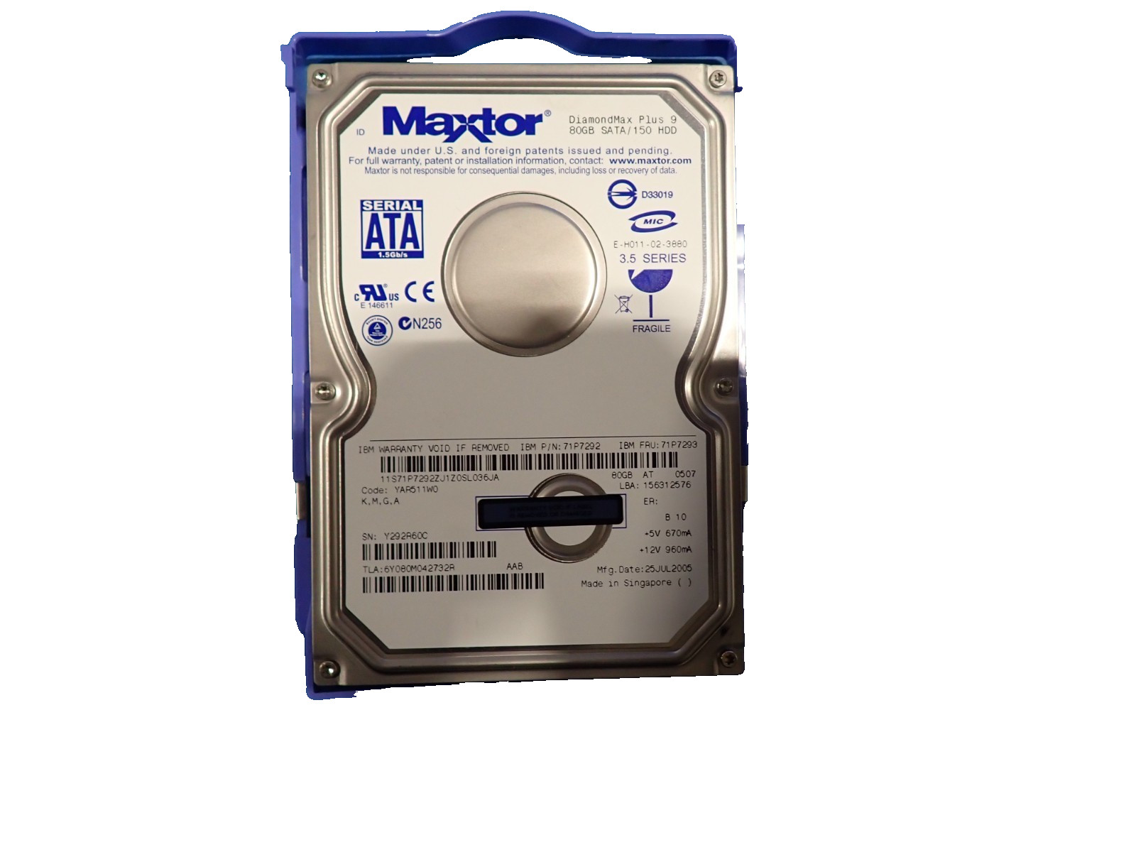 Maxtor 71P7293 80Gb High Efficiency SATA 7.2K 3Gbps 3.5" HDD Internal Hard Drive