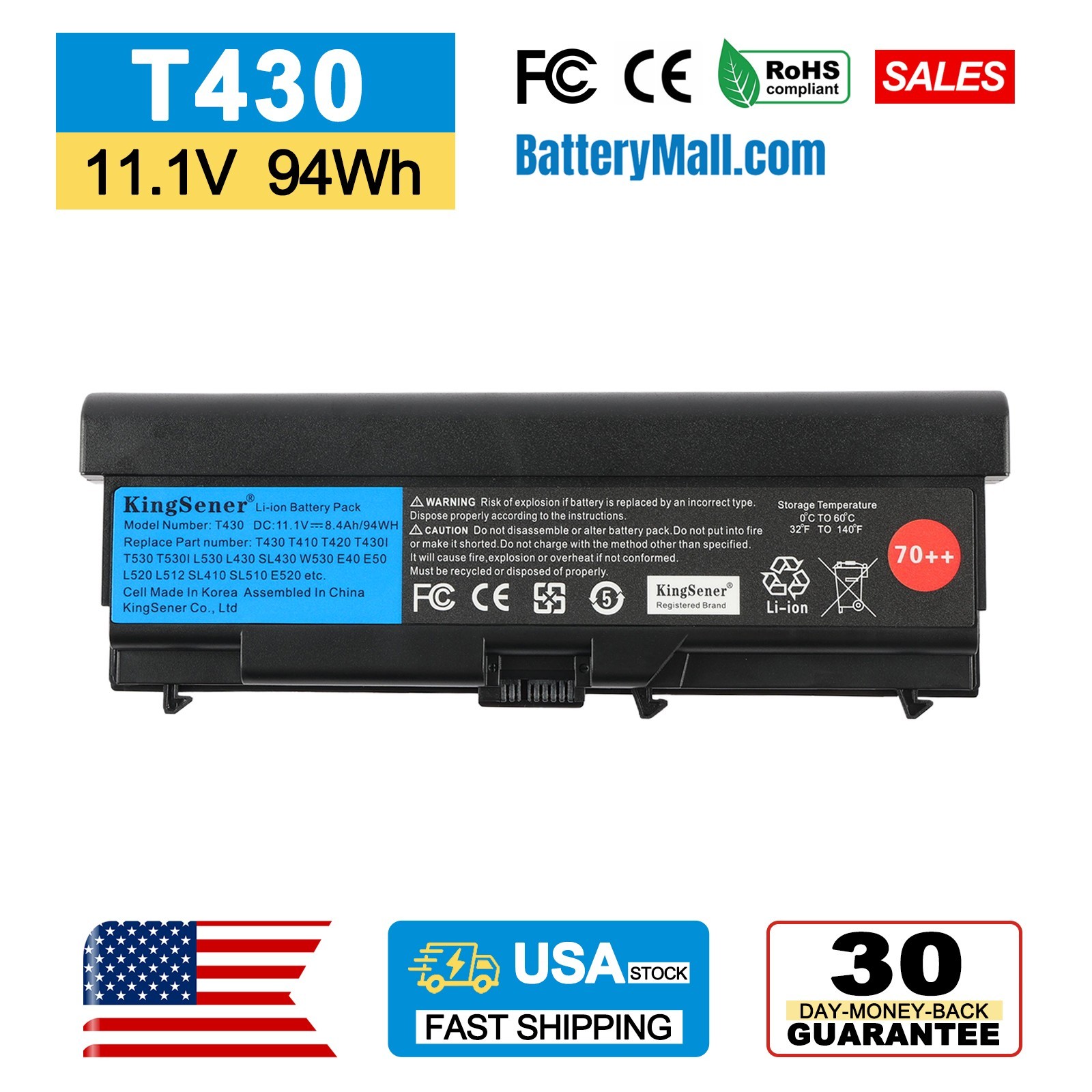 94WH 9Cell Battery Len ovo ThinkPad T430 T530 L530 L430 W520 45N1005 45N1004