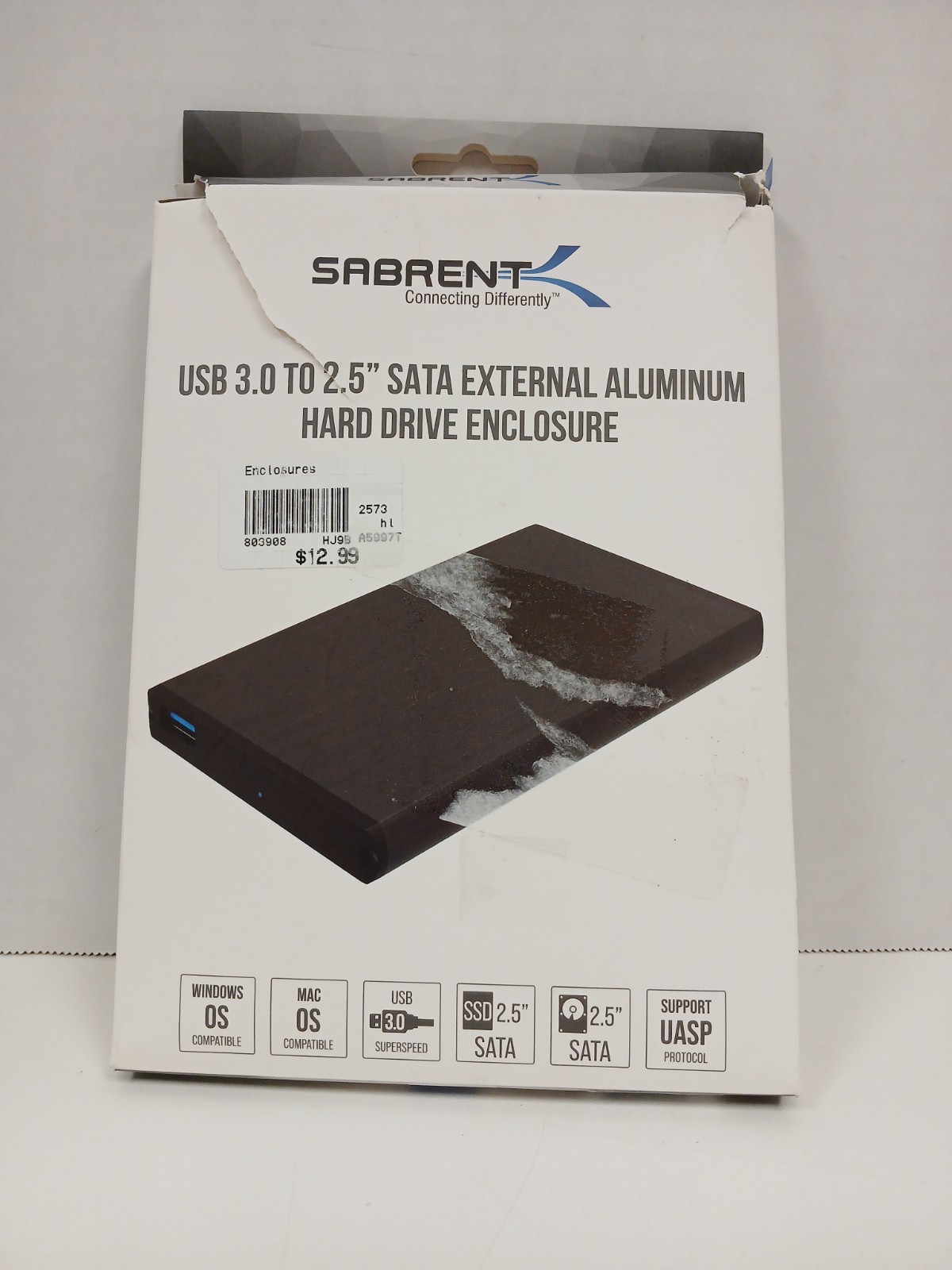 Sabrent USB 3.0 to 2.5 SATA External Hard Drive Enclosure, Black EC-UK30