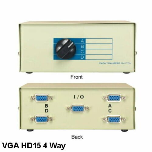 KNTK VGA 4 Way Data Transfer Switch Box Rotary Type for PC Display Monitor HD15