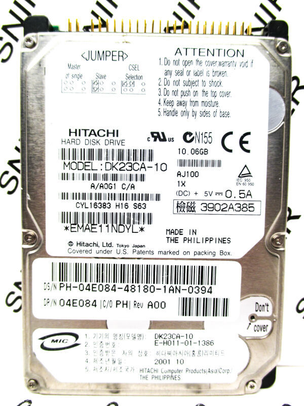 Hitachi 10.06GB DK23CA-10 IDE 04E084 Laptop A/A0G1 C/A HardDrive WIPED & TESTED
