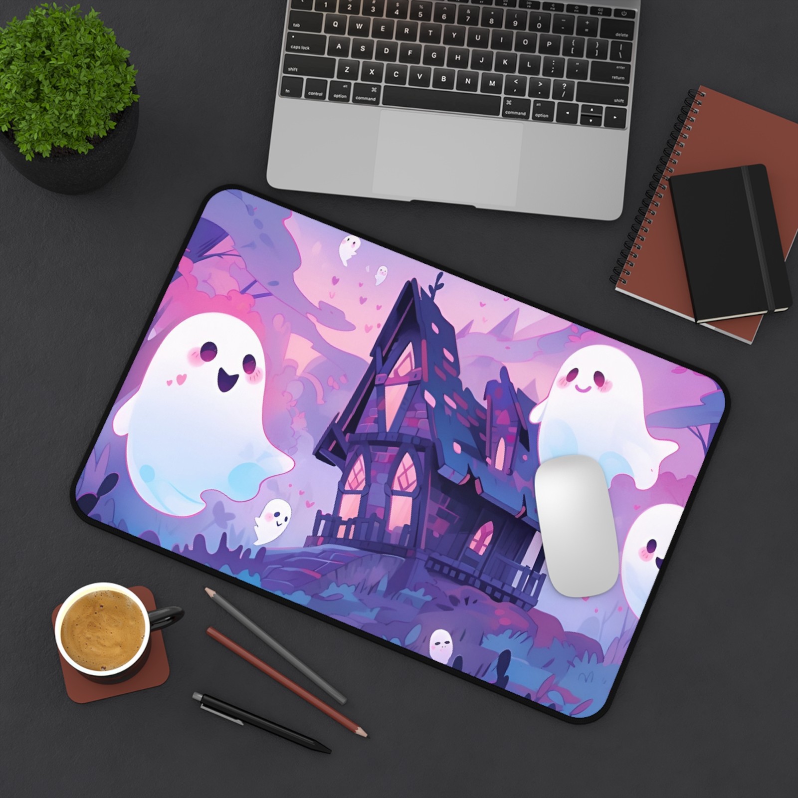 Cute Spooky Ghost House Desk Mat | Halloween Desk Mat | Haunted House Work Mat