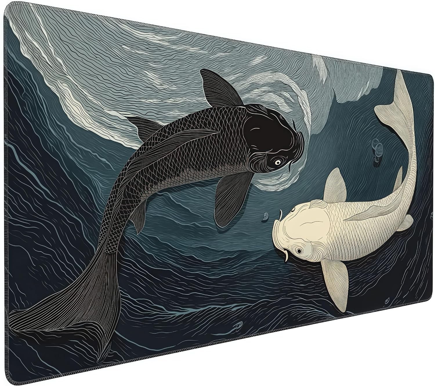 Tai Chi Koi Fish Gaming Mouse Pad, Large Desk Mat 35.4 x 15.7 in Black/White