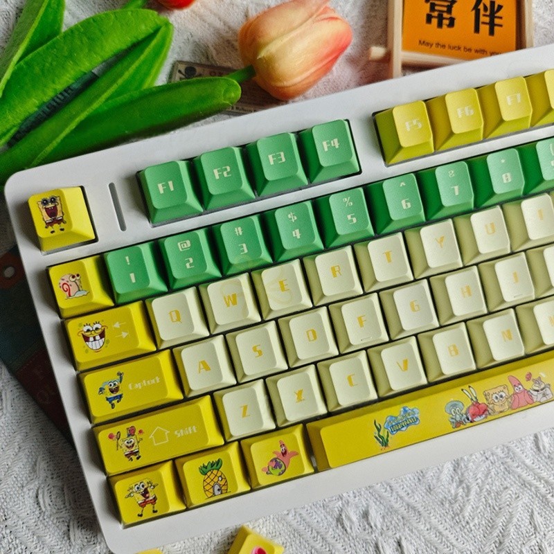 SpongeBob Keycap Set PBT 132 Keys Custom Keycaps for MX Mechanical Keyboard