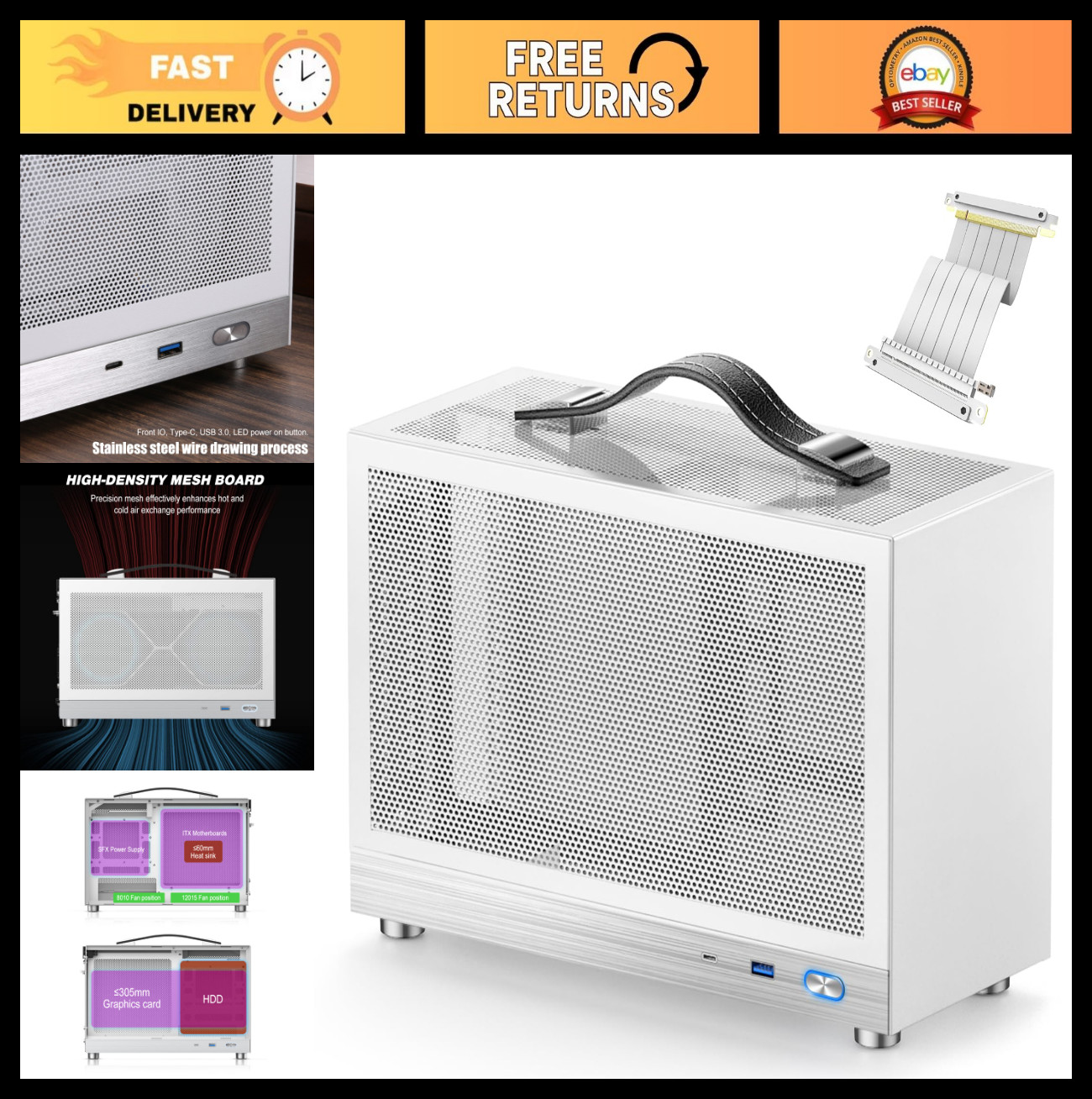 Mini-ITX Gaming Case with USB 3.0 Type-C, SFX PSU, Cable Management, Portable PC