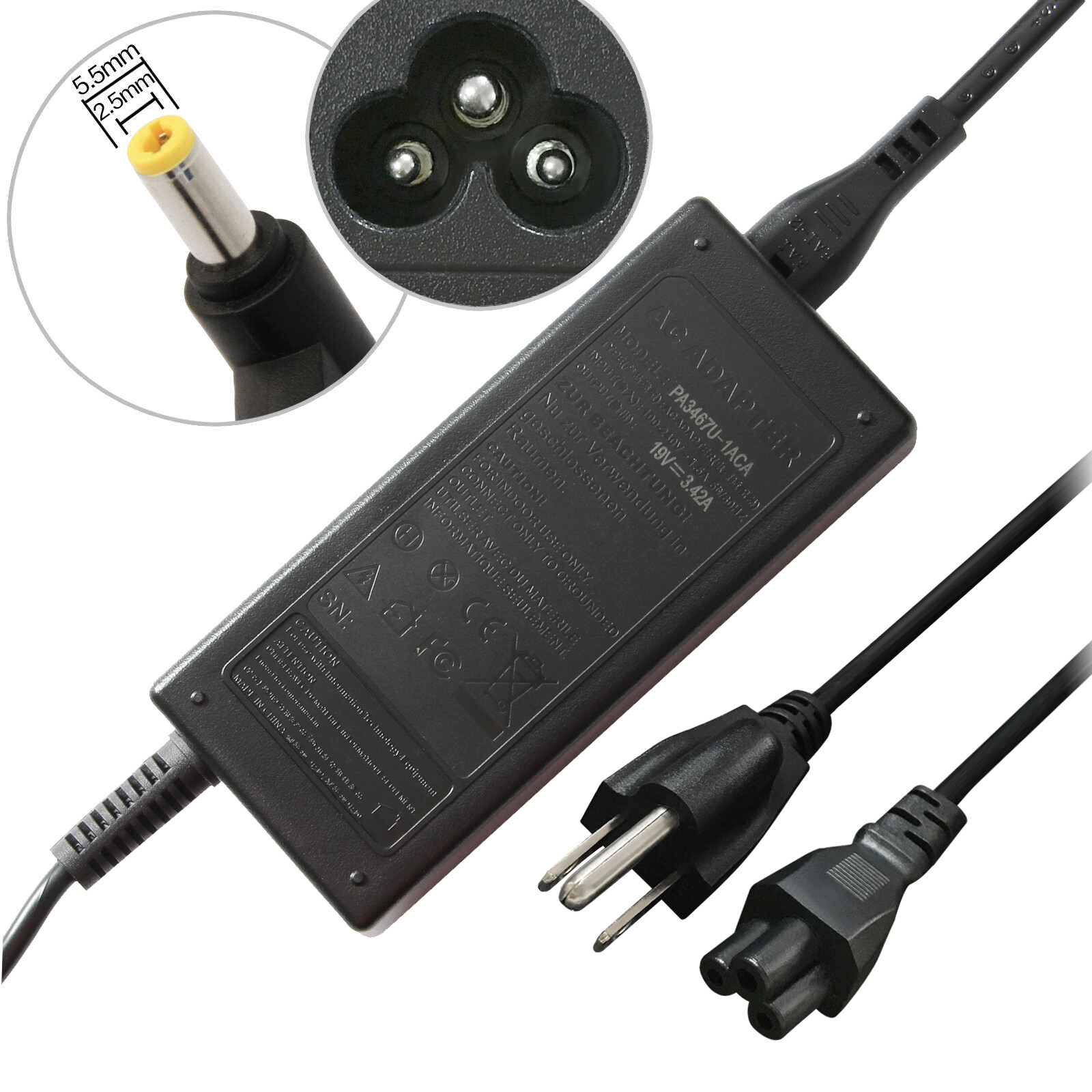 ✅19V 3.42A Laptop Power Supply AC Adapter Charger for Acer Toshiba Gateway 65W