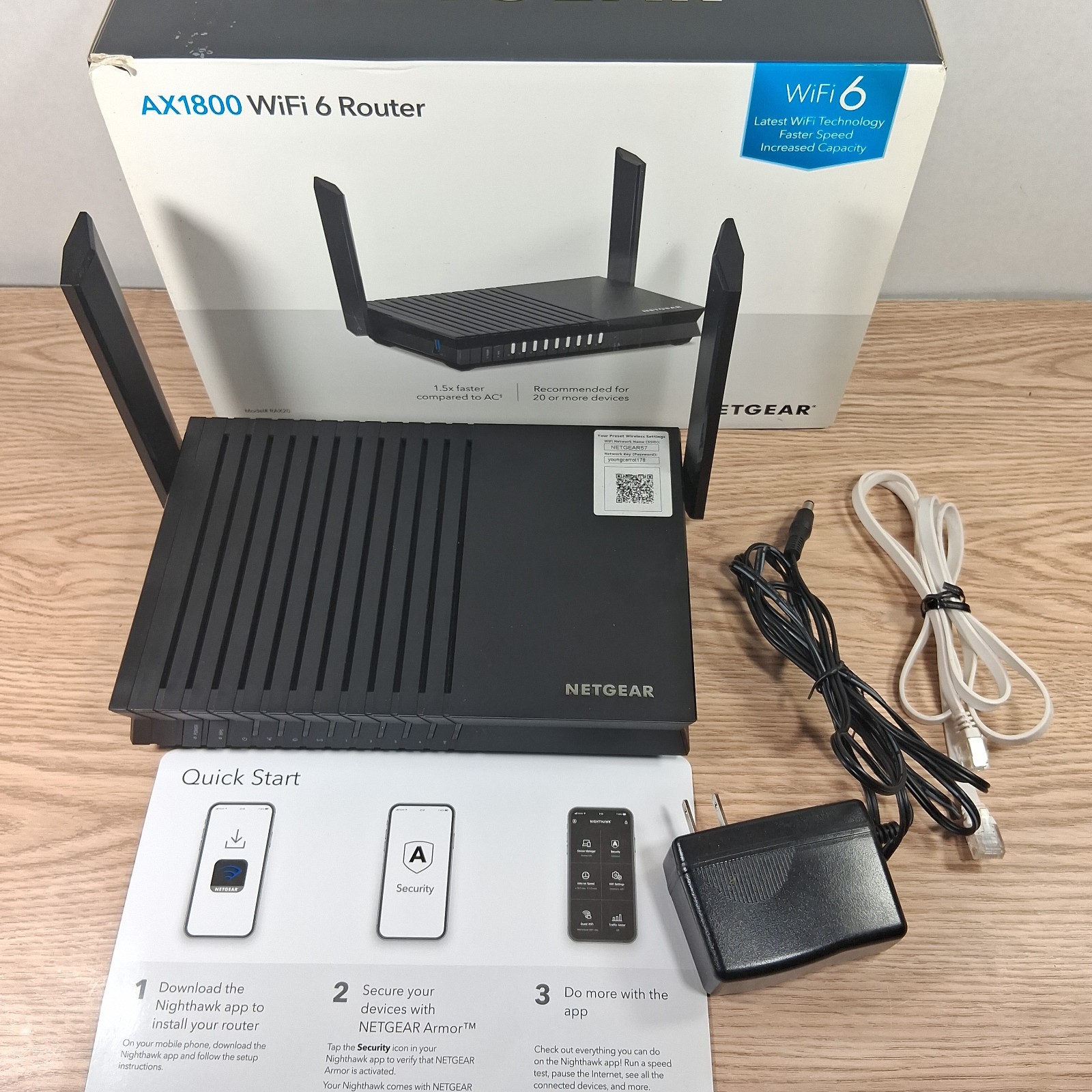 Router NETGEAR 4-Stream AX1800 WiFi 6 Router (RAX20-100NAS) - Works