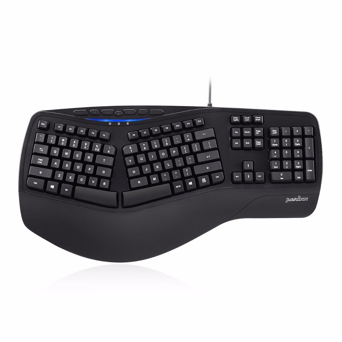Klawiatura przewodowa Perixx Periboard 312 Backlit, Podświetlana, Ergonomic, 2x
