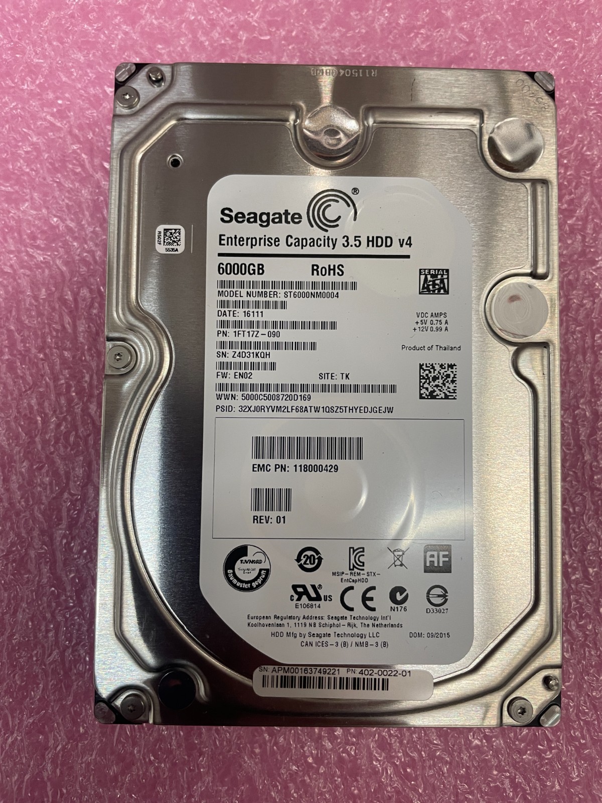 EMC 118000429 Seagate 6TB 7.2K 128MB SATA III 3.5" Drive ST6000NM0004 - Tested