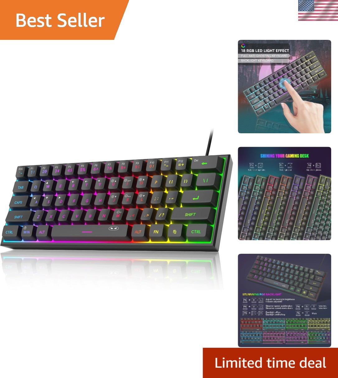 Ultra-Compact 61 Key RGB Backlit Keyboard – Perfect for Gamers & Professionals