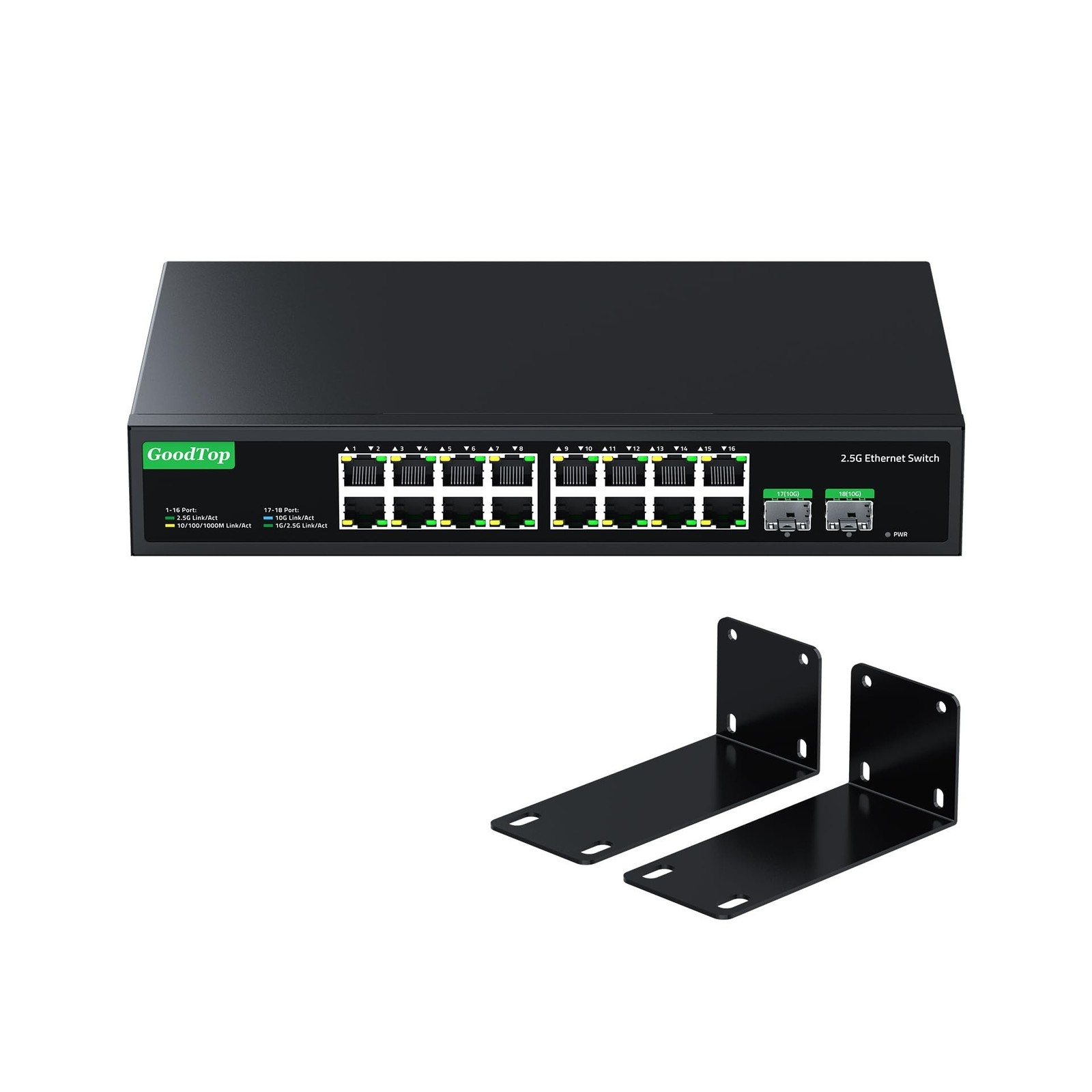 18-Port 2.5GB Switch Unmanaged, Ethernet Switch 2.5 Gigabit, 16 x 2.5G Base-T...