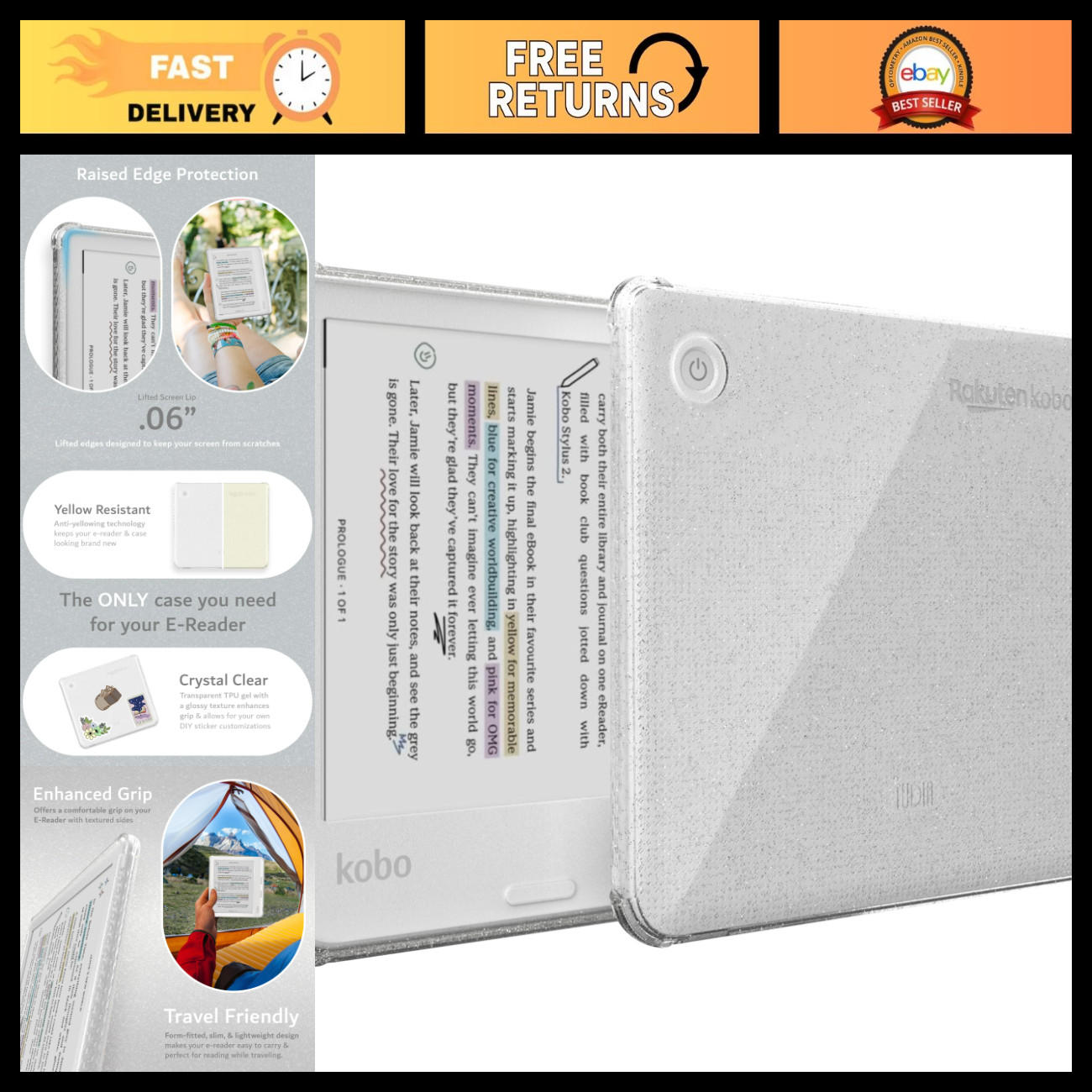 Kobo Libra 7" Case - Shockproof Slim Cover, Reinforced Corners, Lightweight TPU
