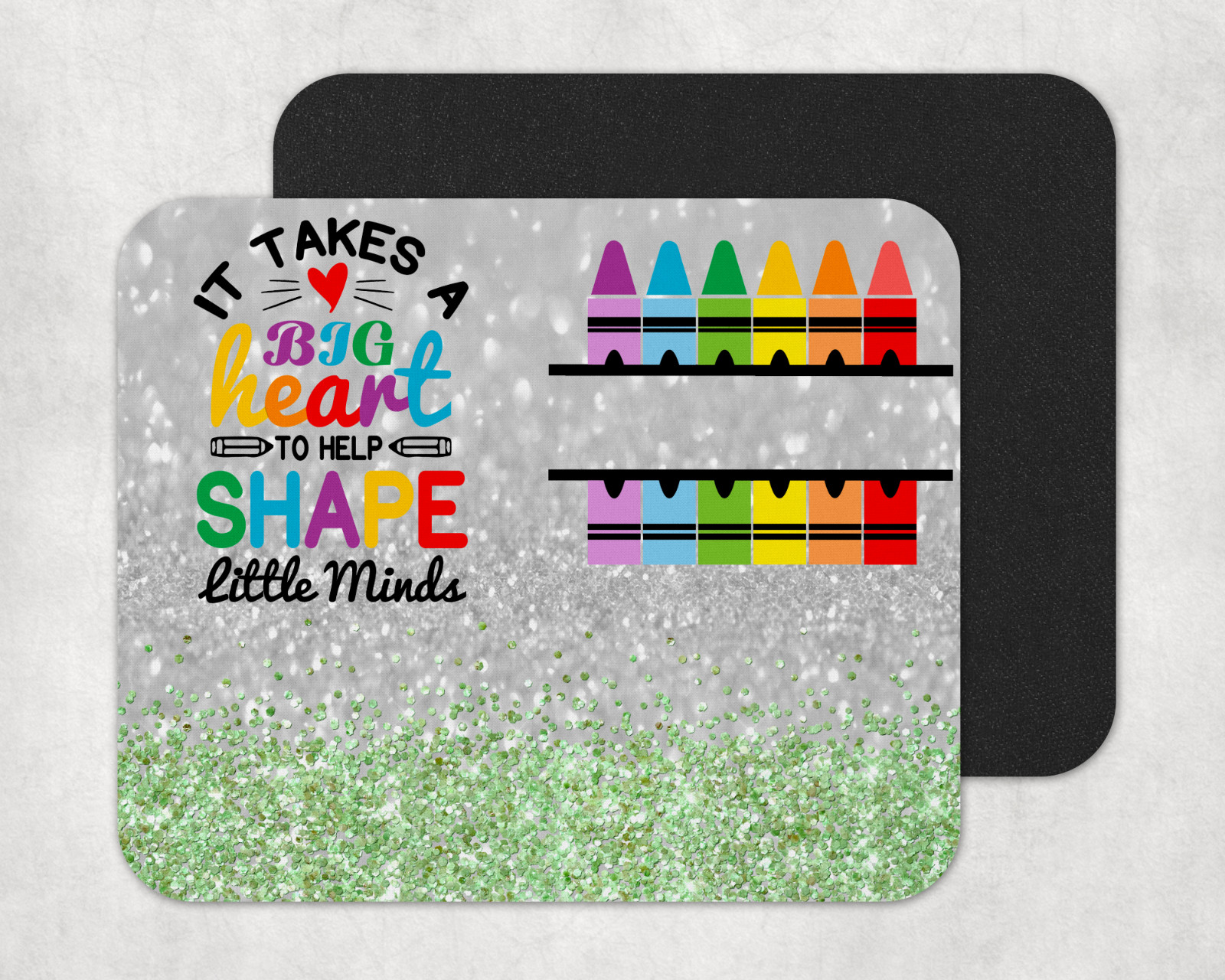 Glitter Custom Name Green Mousepad, Teacher Gift, Back to School, Christmas