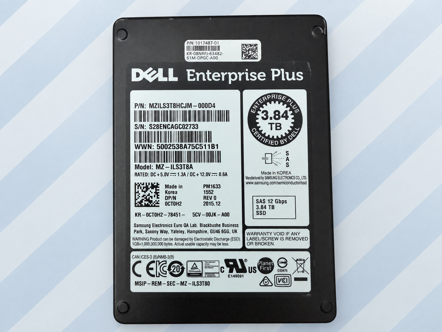 DELL Enterprise Plus  MZ-ILS3T8A SAMSUNG PM1633 3.84TB SAS 12Gb/s SSD 95% Health