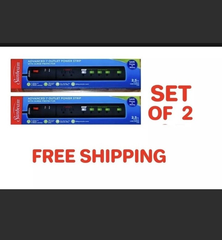 2x High Quality 7 Outlet Power Strip Surge Protector w/Master Control Plugs