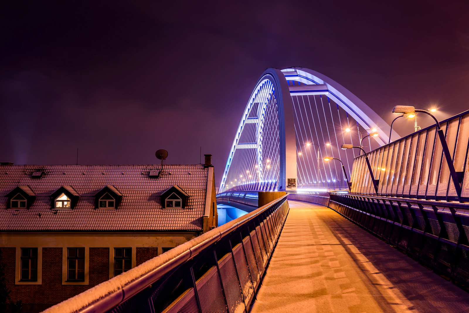 Landscape architecture bridge bratislava slovakia night Custom Gaming Mat Desk