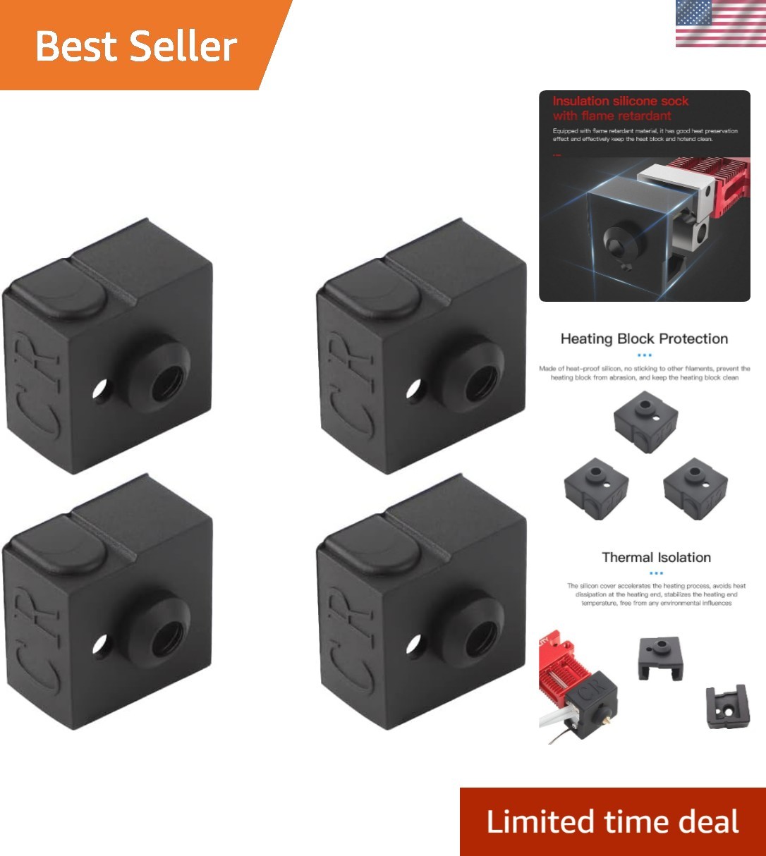 Official Ender 3 V2 Neo Silicone Sock, 4PCS 3D Printer Hotend Heater Block Co...
