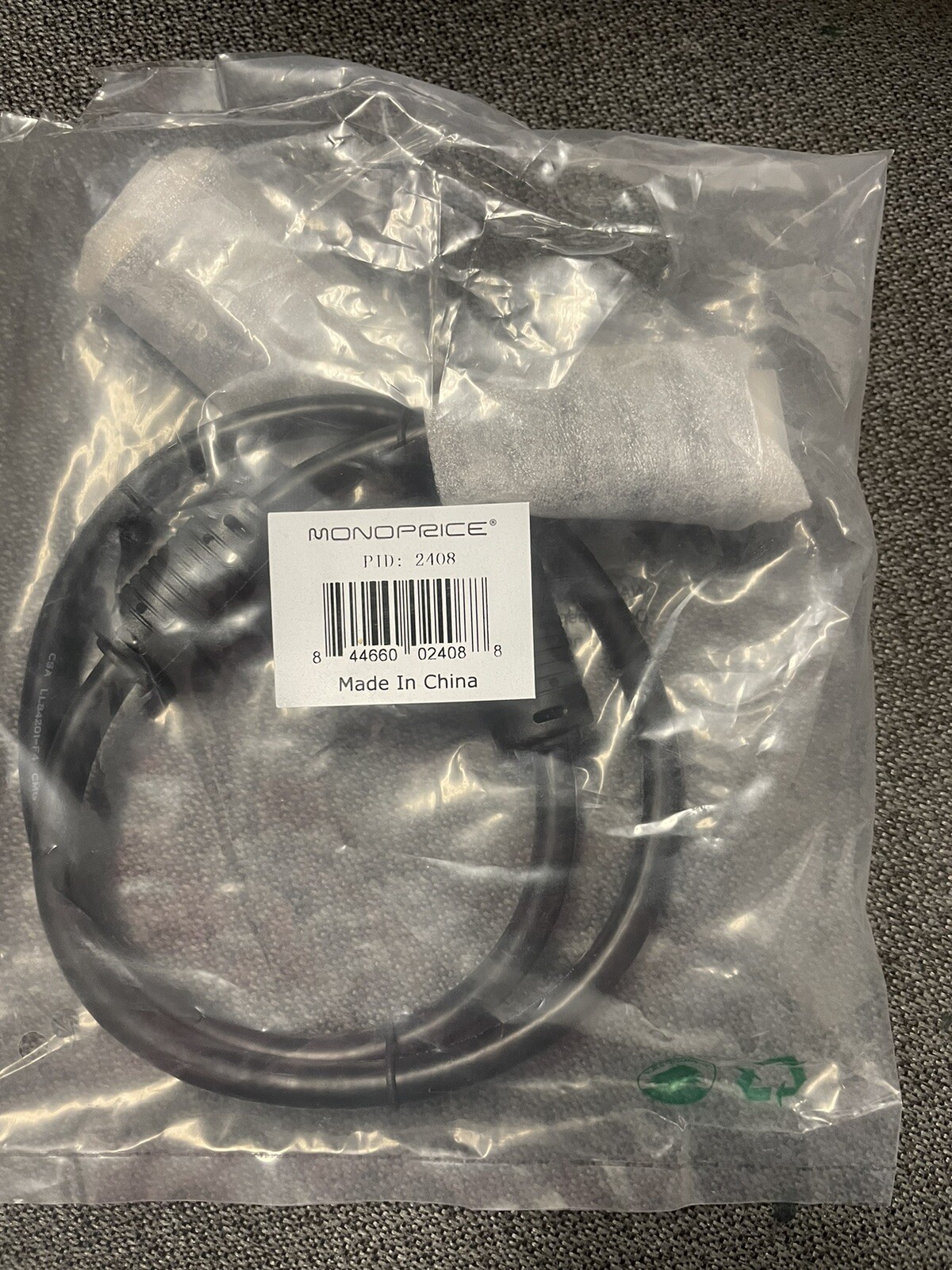 Monoprice 2408 3ft 28AWG CL2 Dual Link DVI-D Video Monitor Cable Black 2407