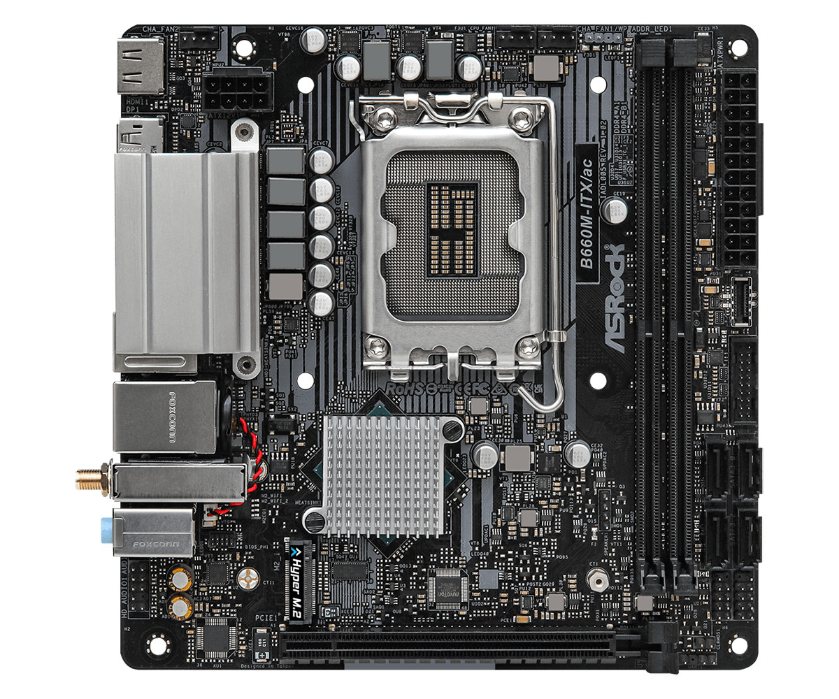 ASRock B660M-ITX/AC Motherboard, LGA 1700, WiFi 6, DDR4, Mini-ITX, PCIe 4.0