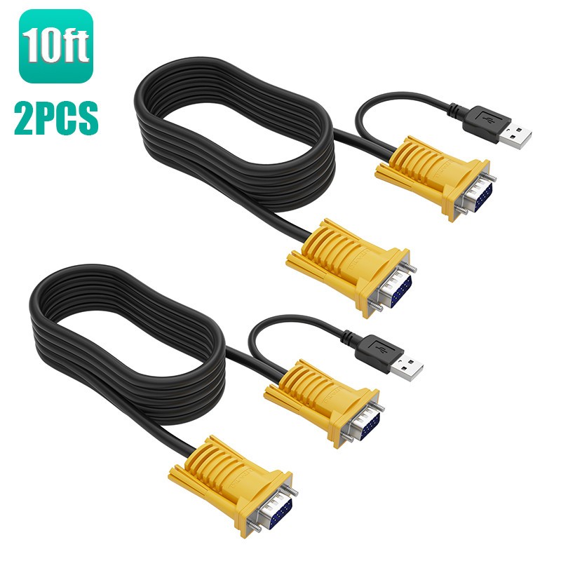 MT-VIKI 2-in-1 USB VGA KVM Cable for USB KVM Switch VGA (10ft 2packs)
