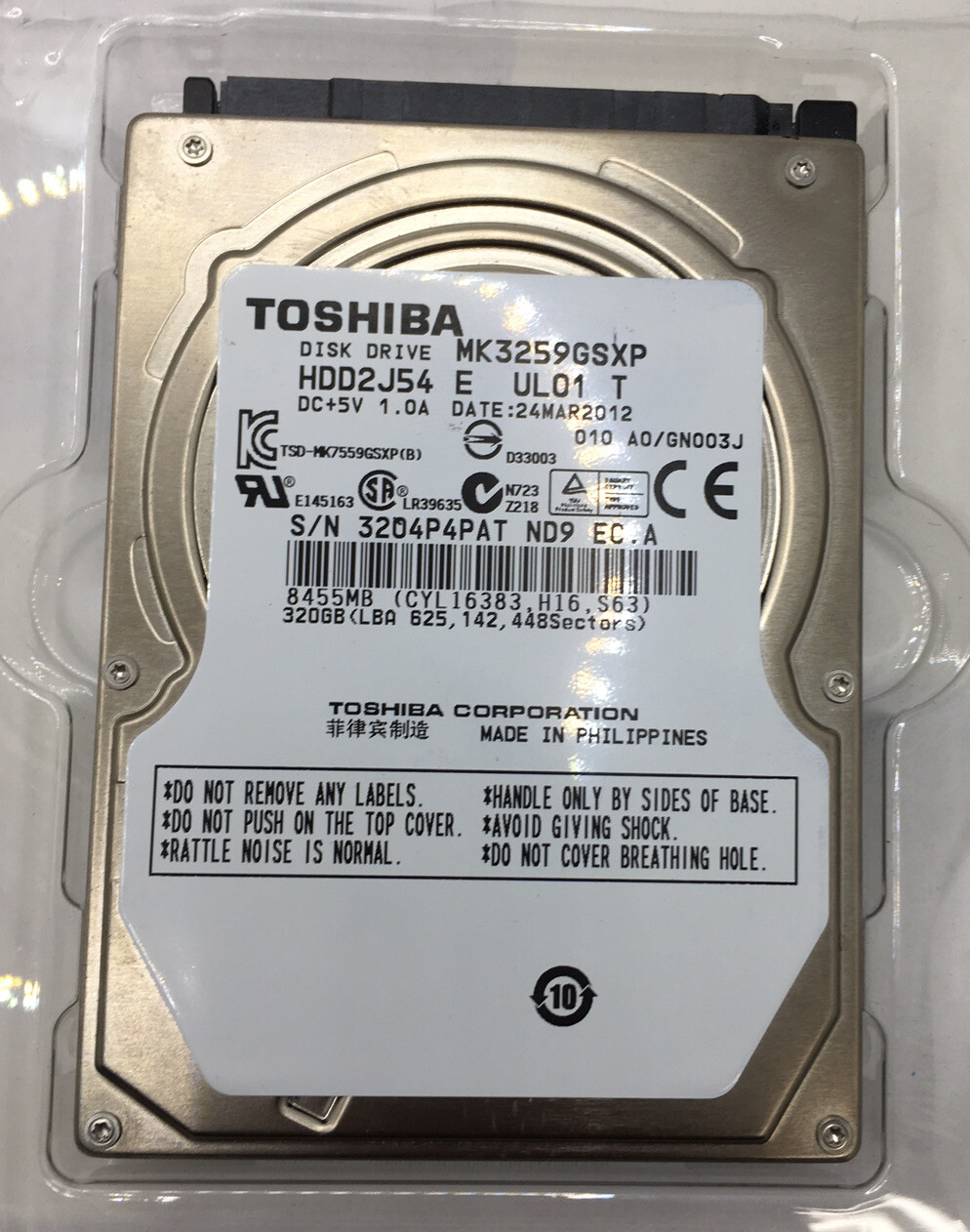 Internal hard drive HDD 320GB 2.5" Toshiba HDD2J54 