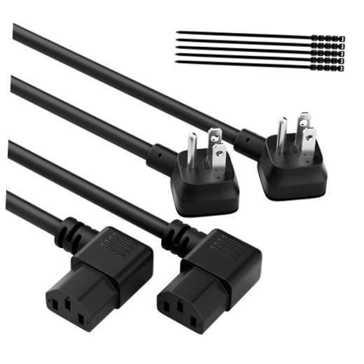3-Prong 45 Degree Flat to 90 Angled Plug 1.5FT-2PK Flat Male to Angled Female