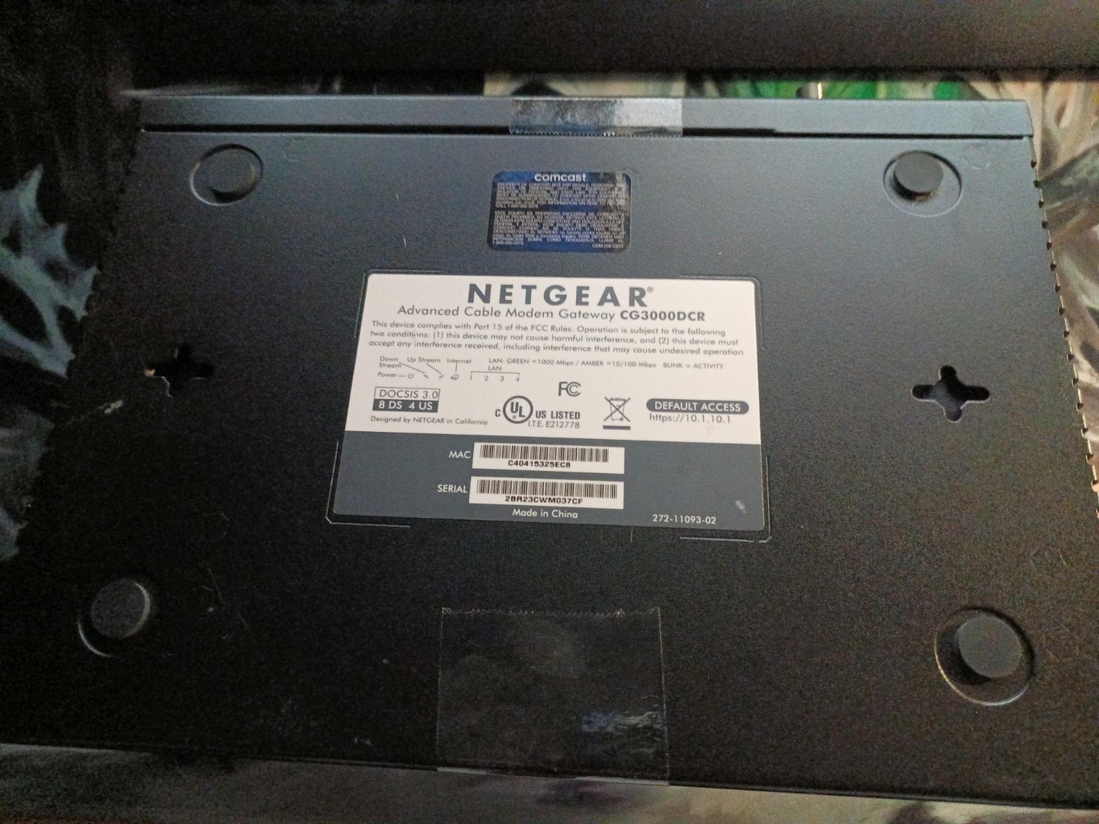 Netgear Comcast Advanced Cable Modem Gateway CG3000DCR Business Class Device