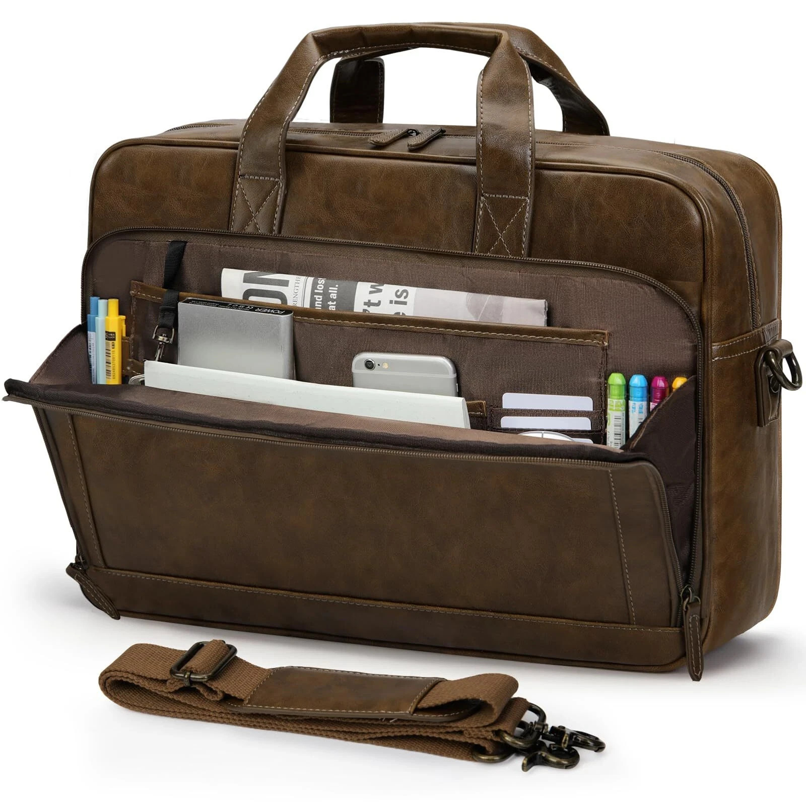 Mens Laptop Bag 16 Inch Leather Briefcase Vintage Messenger Bag by Rainsmore 🔥