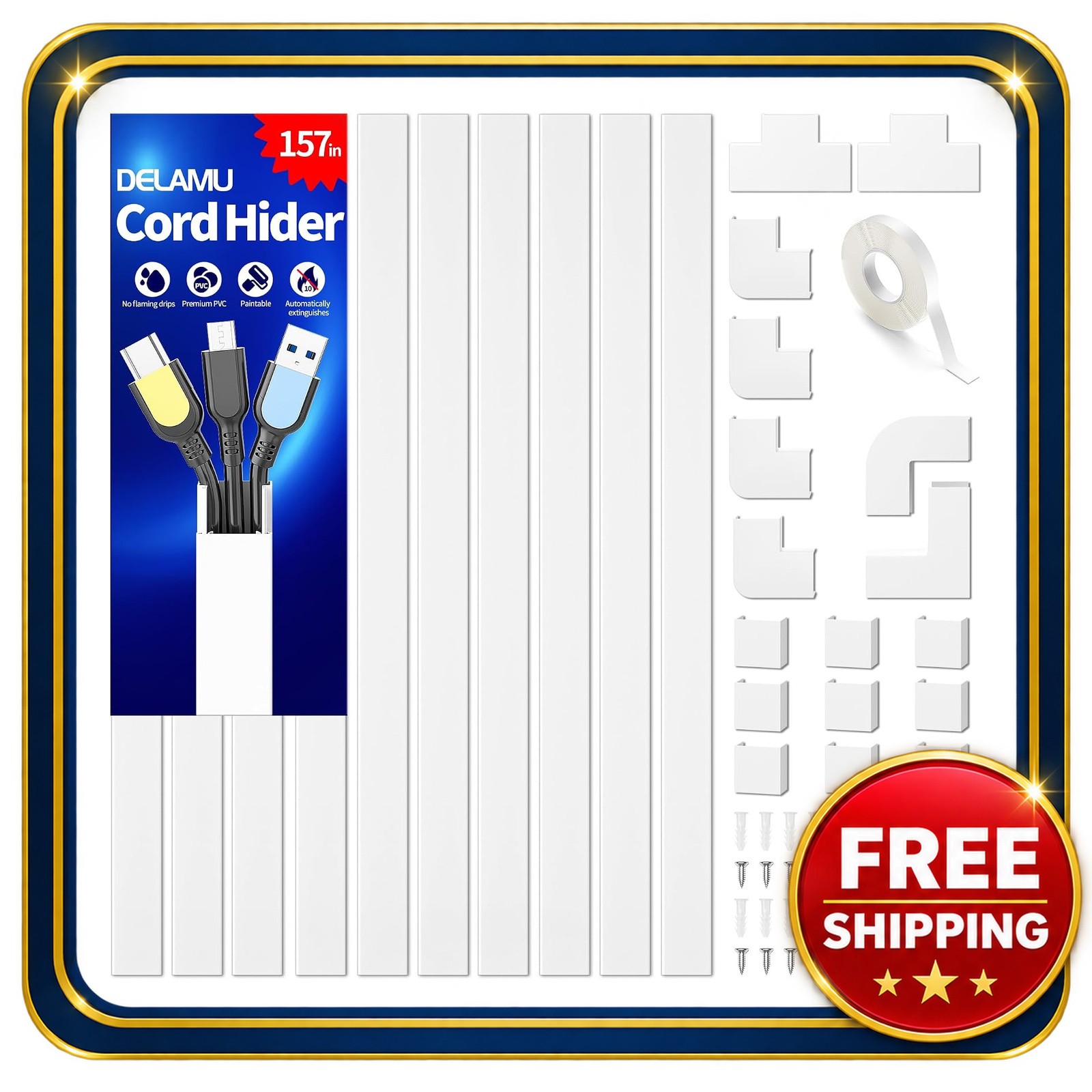 Delamu Wall Cord Hider 157in for 2-4 Wires Cable Management