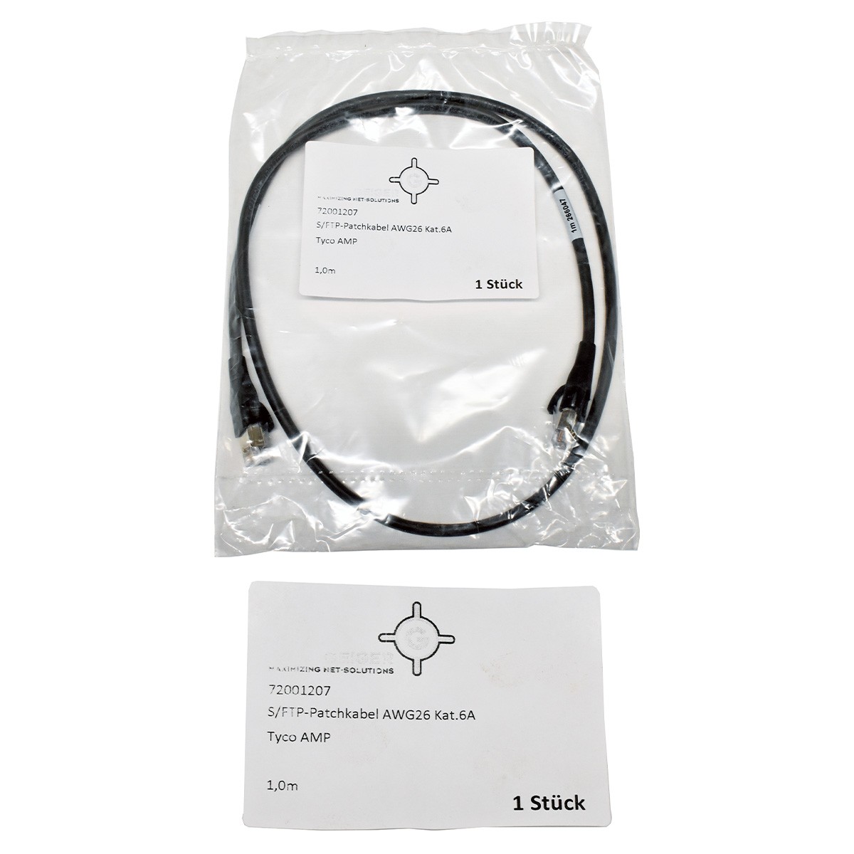 Geiger 72001207 RJ-45 S/FTP Patch Cable AWG26 Cat.6A Tyco Amp 1m Black NEW NEW
