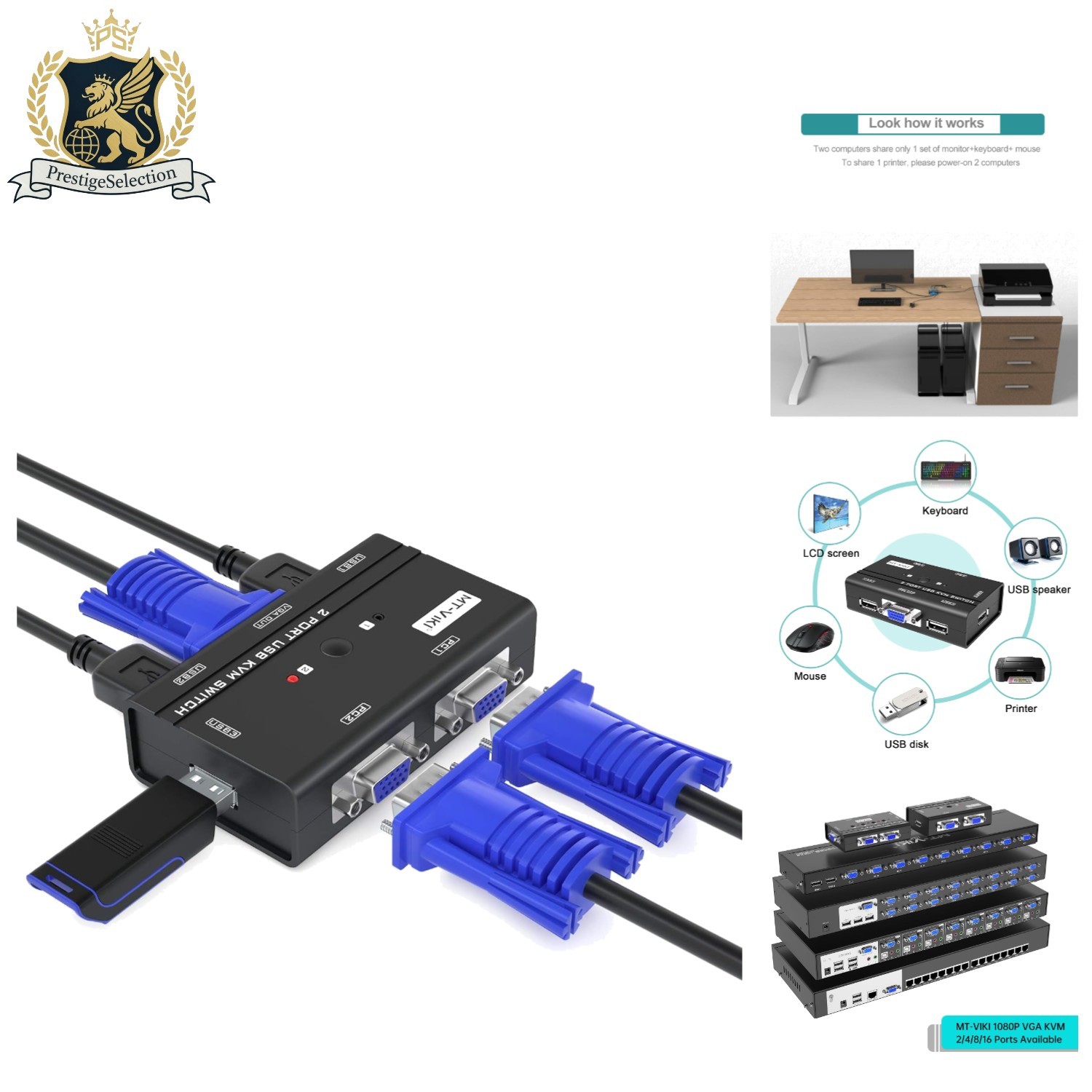 Versatile 2 Port USB VGA KVM Switch with Cables - Perfect for Dual Systems