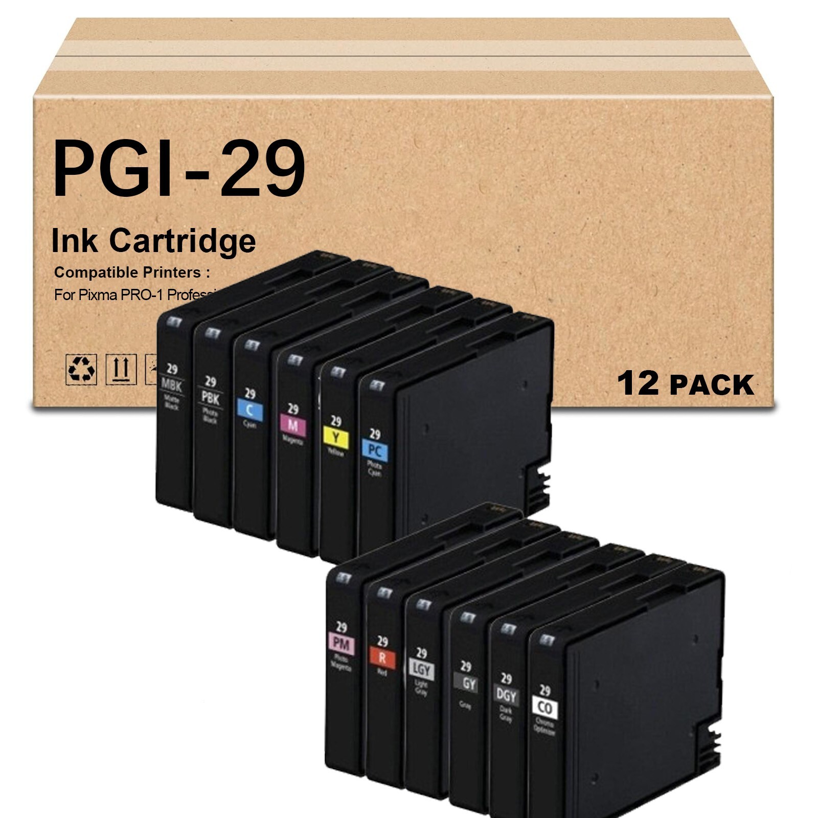 12 Pack PGI29 Ink Tank Replacement for PGI-29 Ink Cartridge for Pixma PRO-1
