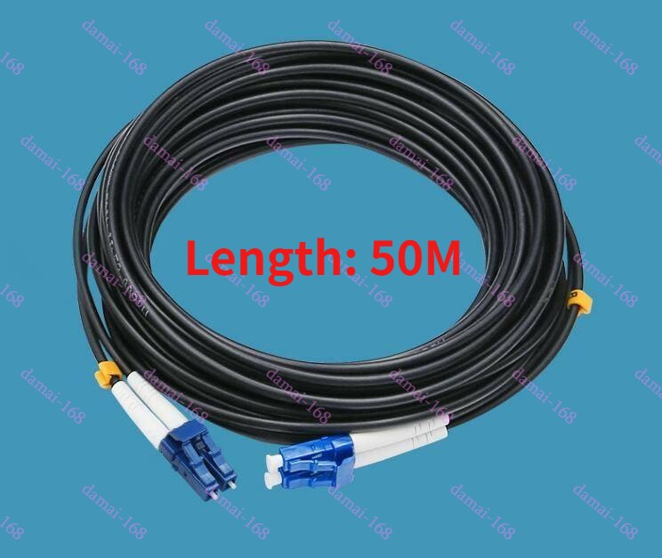 50M Black Armored Fiber Cable LC-LC UPC SM 9/125 Duplex Fiber Optic Patch Cord
