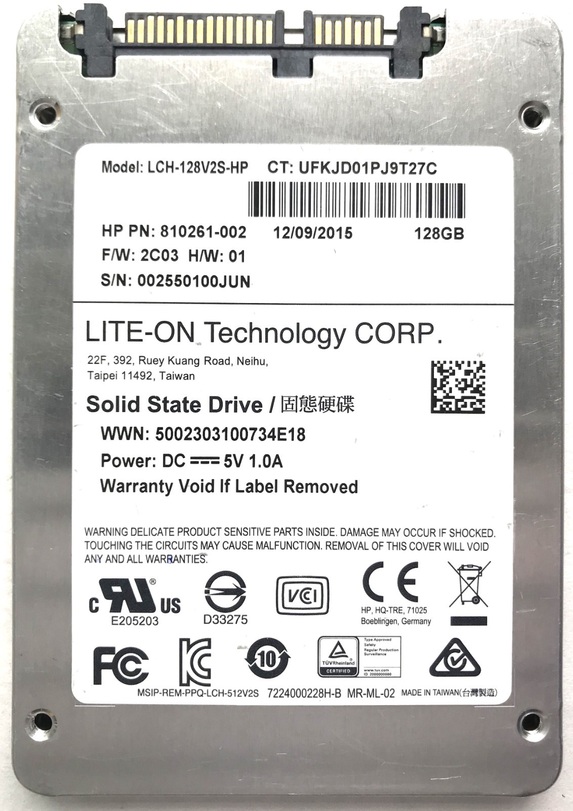 LITE-ON 128GB 2.5" SATA 6Gb/s SSD LCH-128V2S-HP HP PN: 810261-002