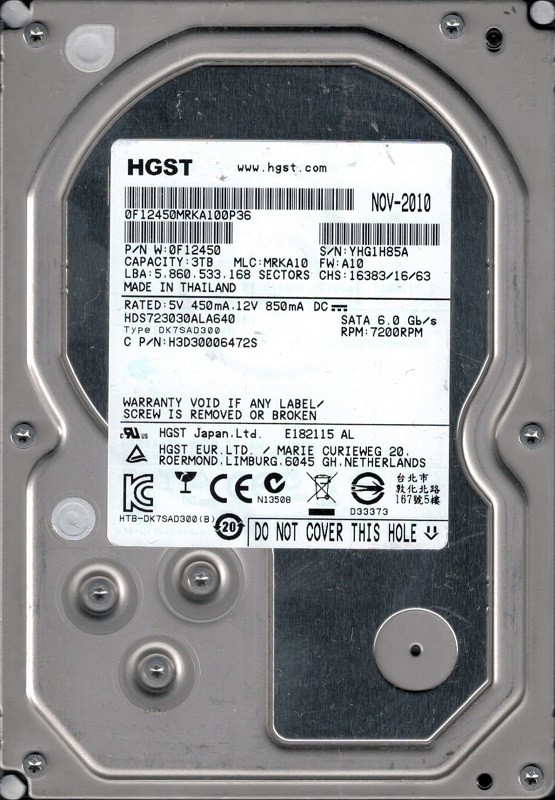 HGST HDS723030ALA640 P/N: 0F12450 MLC: MRKA10 3TB