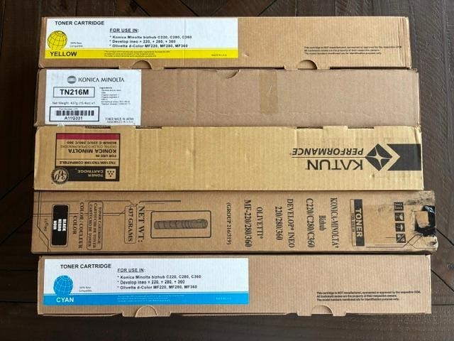 Lot 5 Konica Minolta Black Cyan Yellow Magenta Toner TN216 Bizhub C220 C280 C360