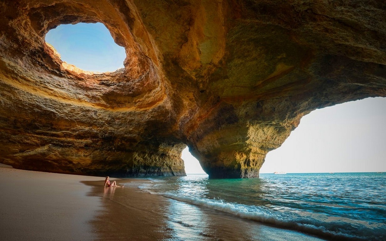 Landscape nature sea cave beach sand women outdoors Custom Gaming Mat Desk