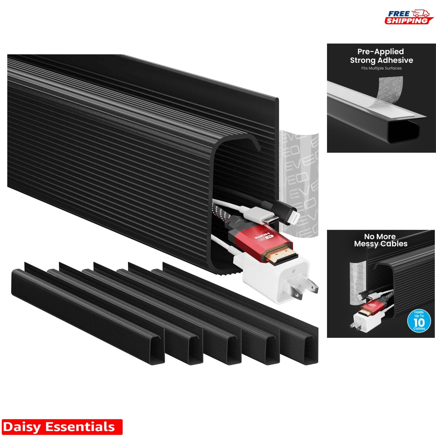 Transform Your Workspace with Modern Black Cable Management System - 6 Units