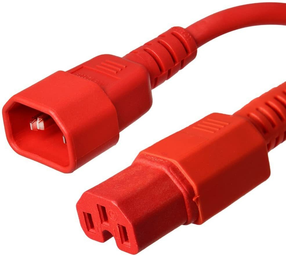 15 PACK LOT 2ft IEC C14 - C15 Red Power Cord 14AWG 15A/1875W 100-250V 0.6M