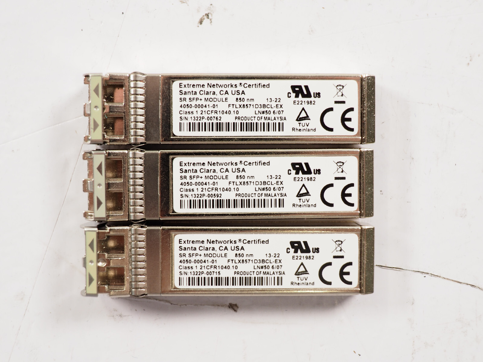 Lot of 3 Extreme Networks 4050-00041-01 SFP+ 10GBase-SR 850nm Transceiver Module
