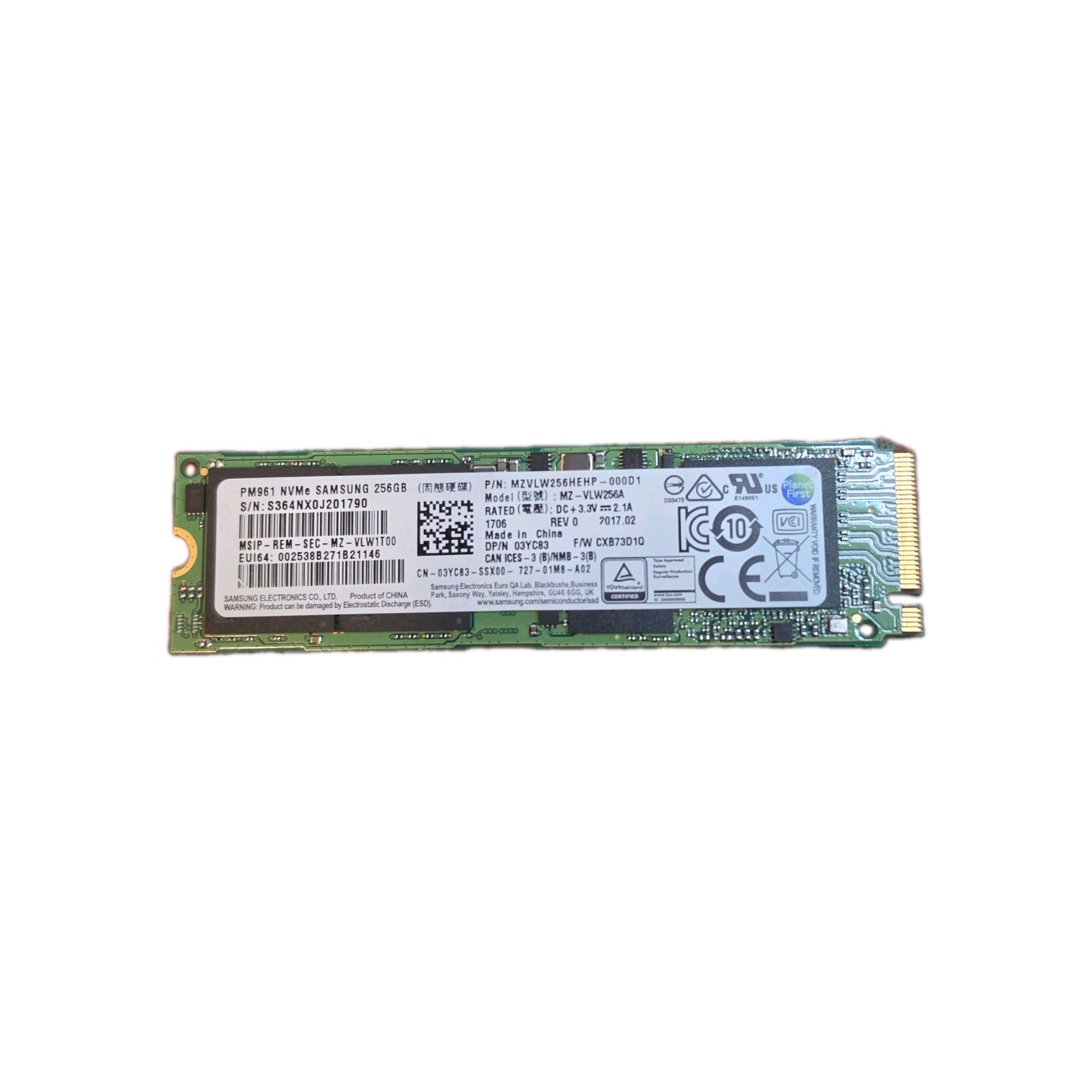 Samsung 256GB M.2 PM961 NVMe PCIe SSD Drive MZ-VLW256A MZVLW256HEHP-000D1