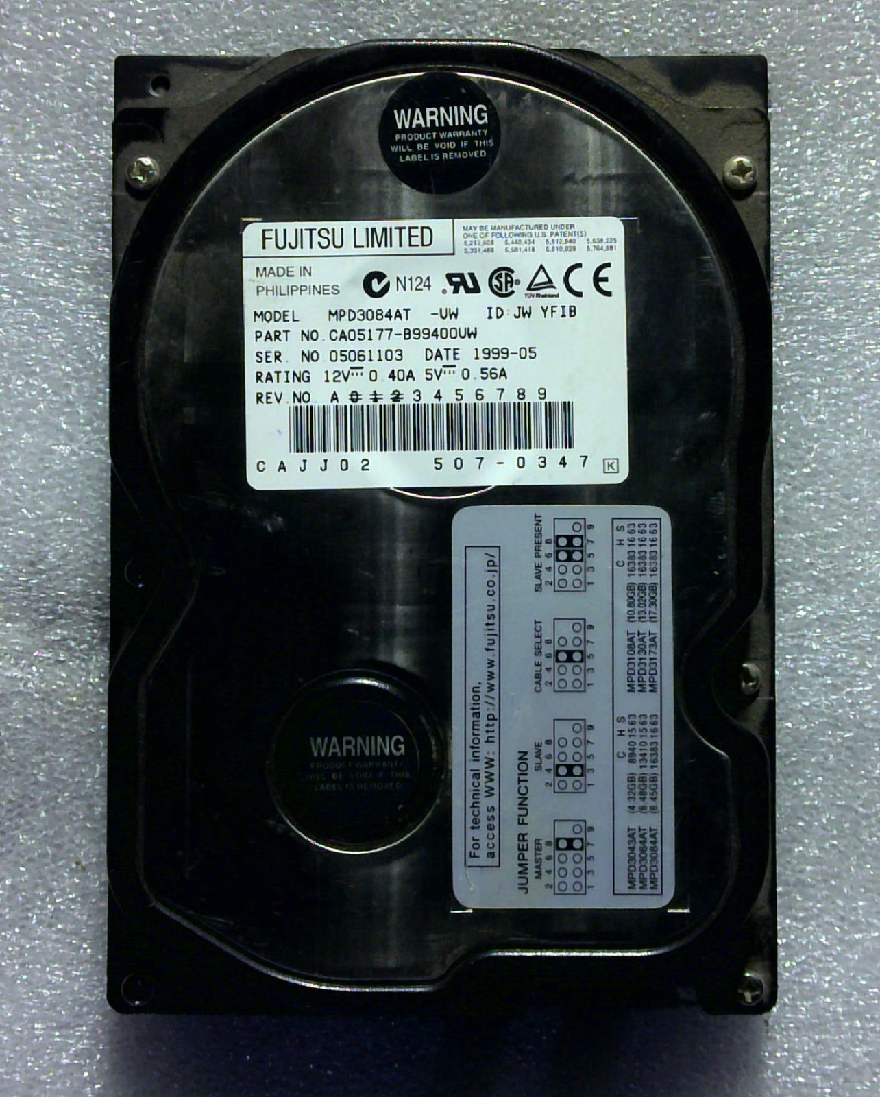 Fujitsu - MPD3084AT - 8.4GB - CA05177-B99400VW - SN: CAJJ0205061103Z