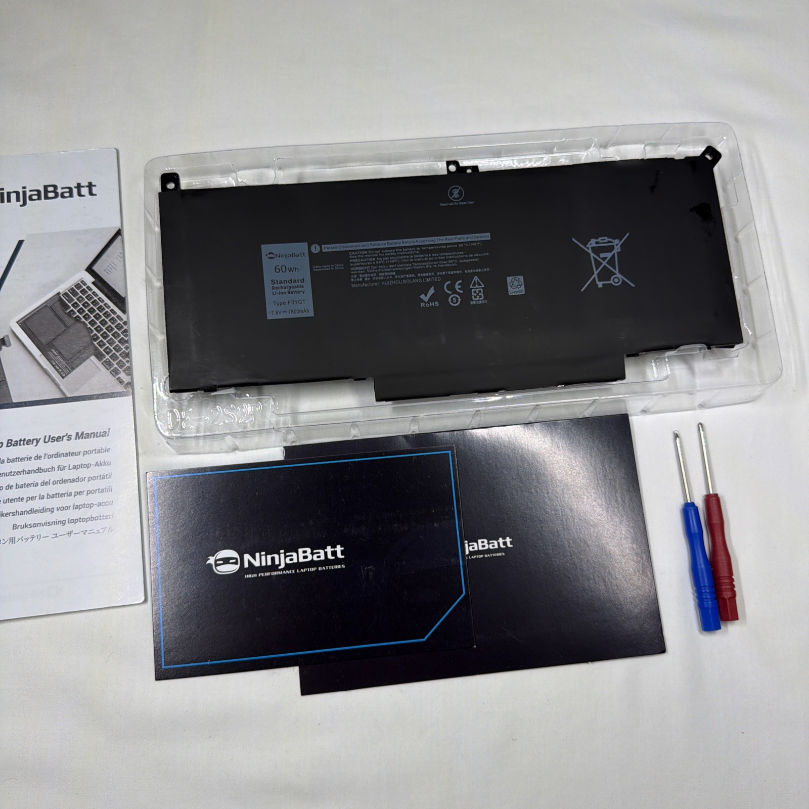F3YGT 7800mAh (NinjaBatt Pro) 60Wh Battery For Dell Latitude 7.6V NOT OEM