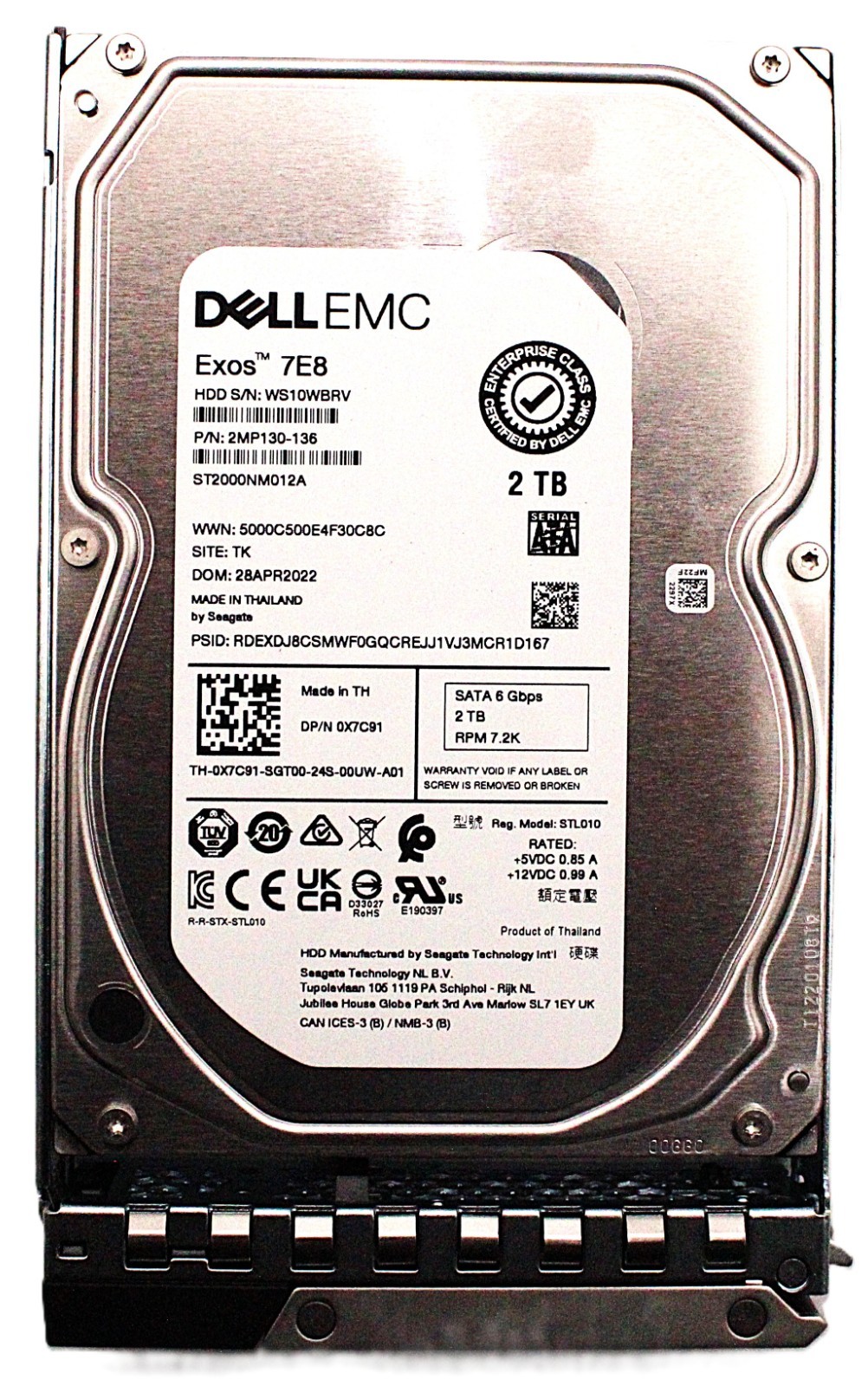 Dell EMC Seagate Exos 7E8 2TB SATA 6Gbps HDD