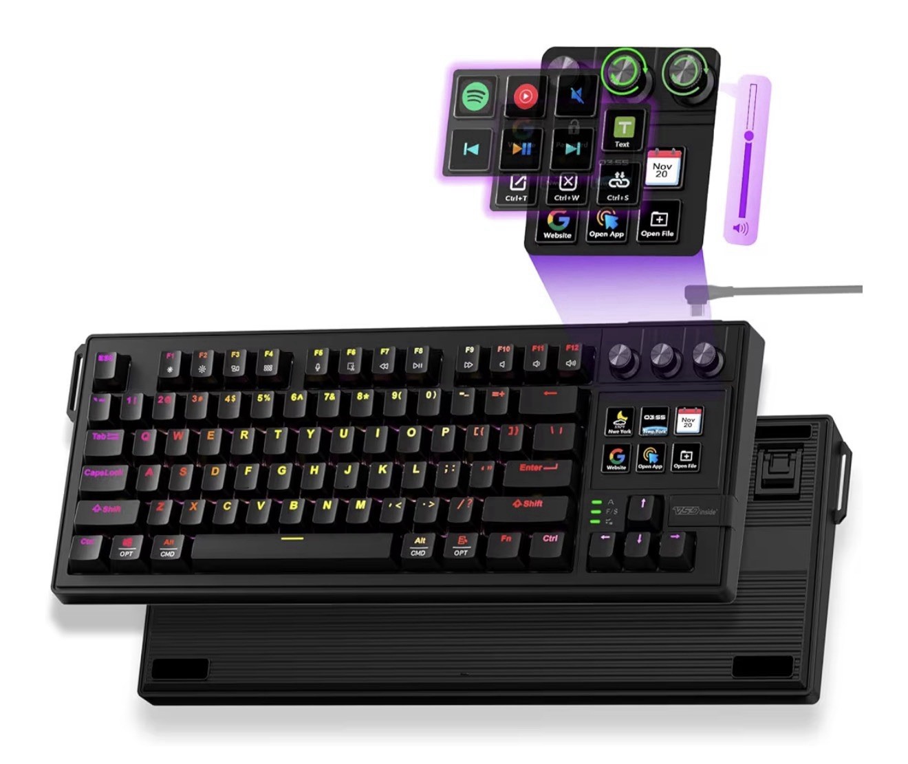 VSDINSIDE K1 Pro Macro Keyboard Programmable RGB Gaming Streaming Hot Swap LCD