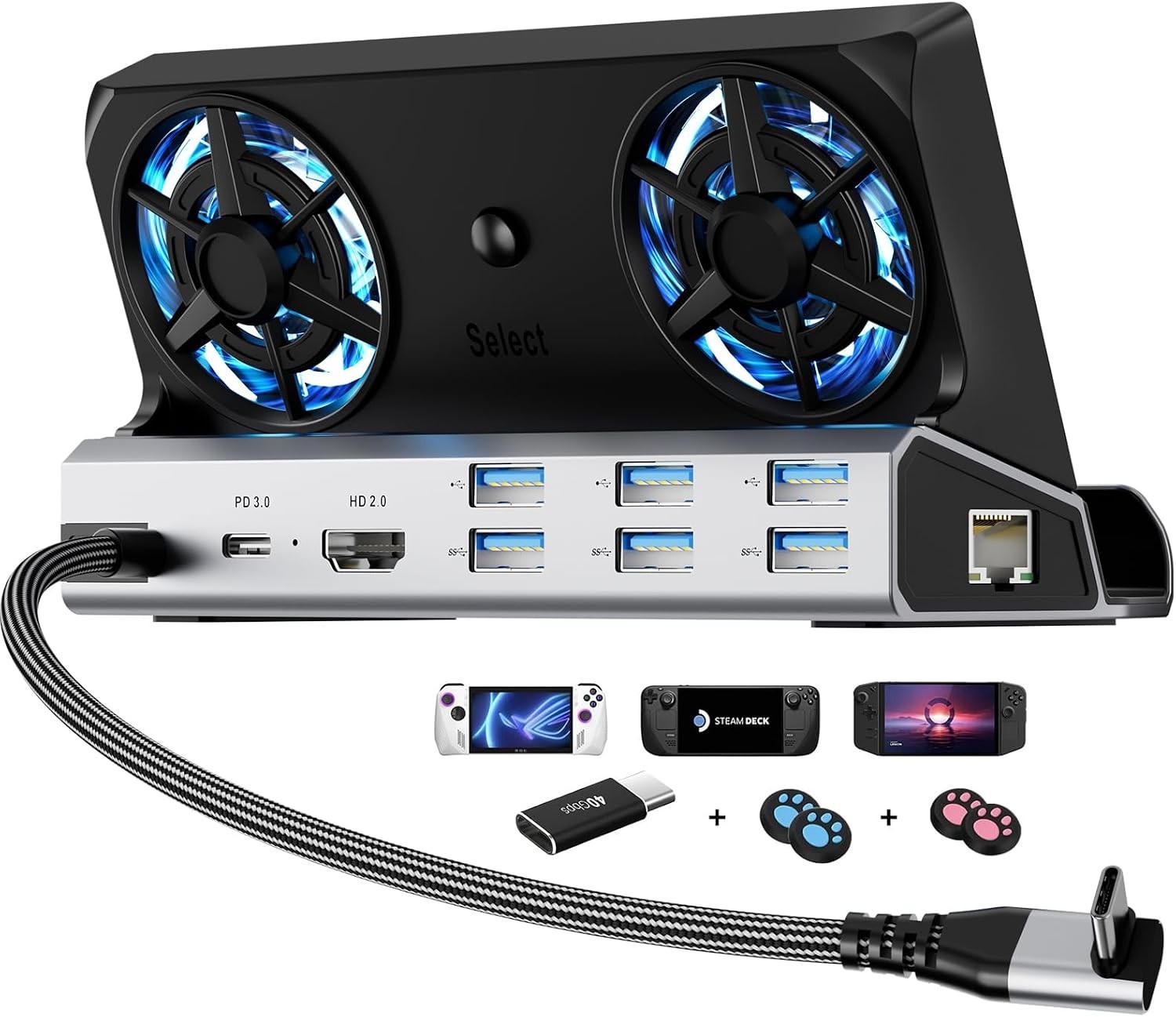 12-in-1 Steam Deck Dock Dual Fan Docking Station for Switch ROG Ally Legion USA