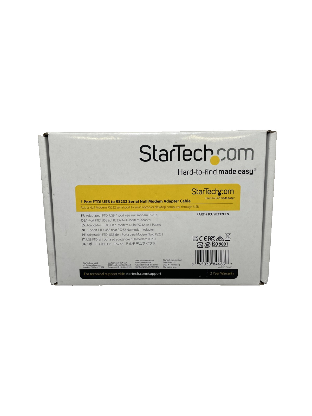 StarTech USB to RS232 Serial Null Modem Adapter Cable 1-Port FTDI ICUSB232FTN