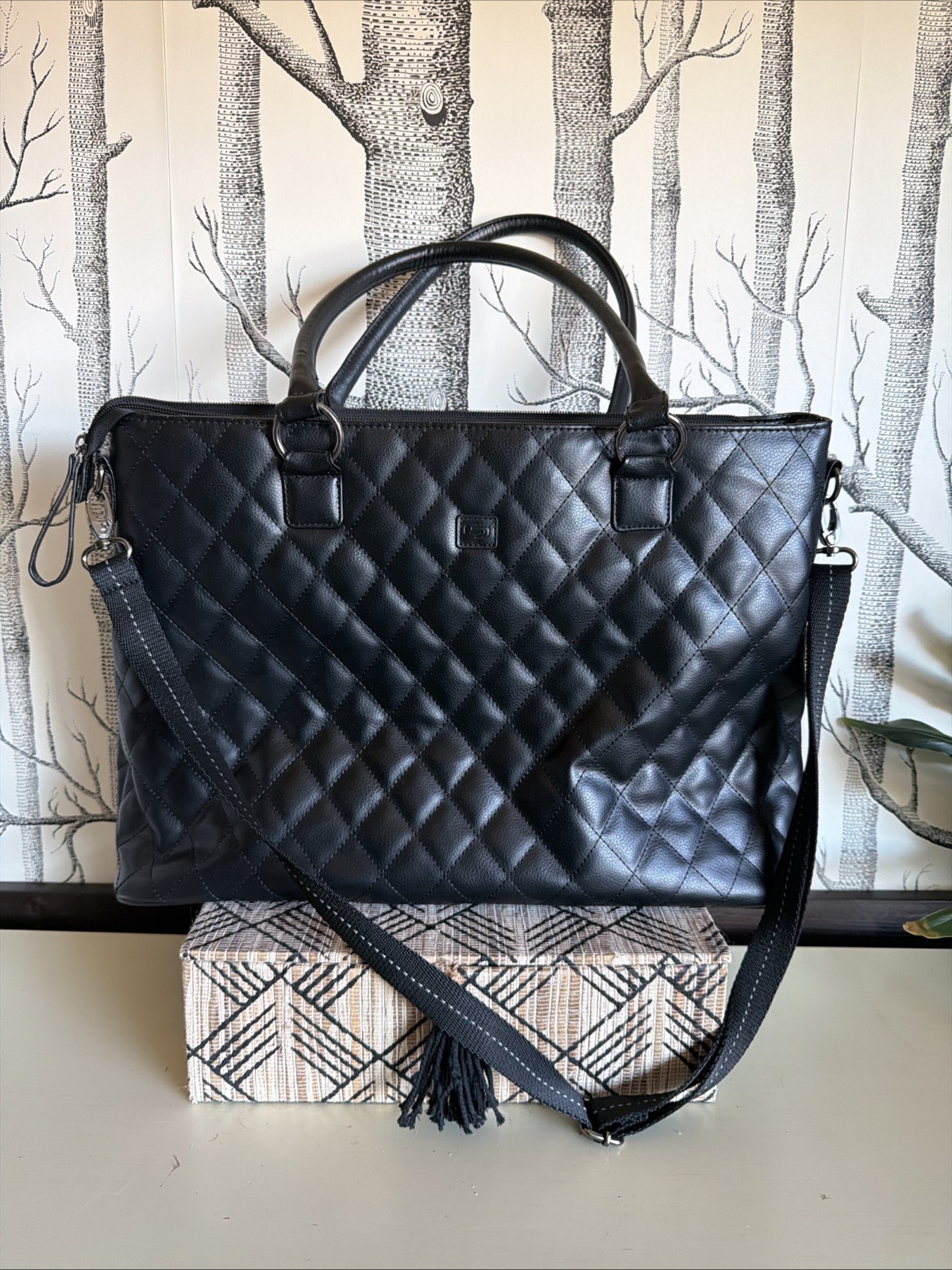Solo Quilted Black Laptop Bag With Shoulder Strap