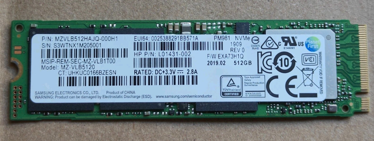 Samsung 512GB SSD MZVLB512HAJQ-000H1 MZ-VLB5120 PM981 NVMe